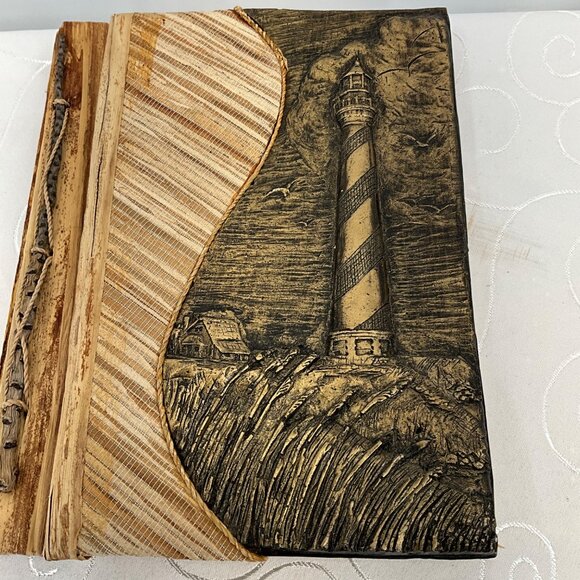 Hand-Carved Wooden Photo Album With Lighthouse Design - Picture 4 of 8